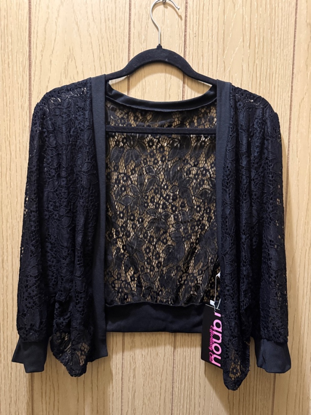 Black cochete Lace Knit Open Top with Ribbed Trim